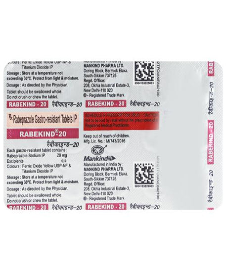 Rabekind 20mg Tablets - 15Tablets -  Mankind - Medizzo.com