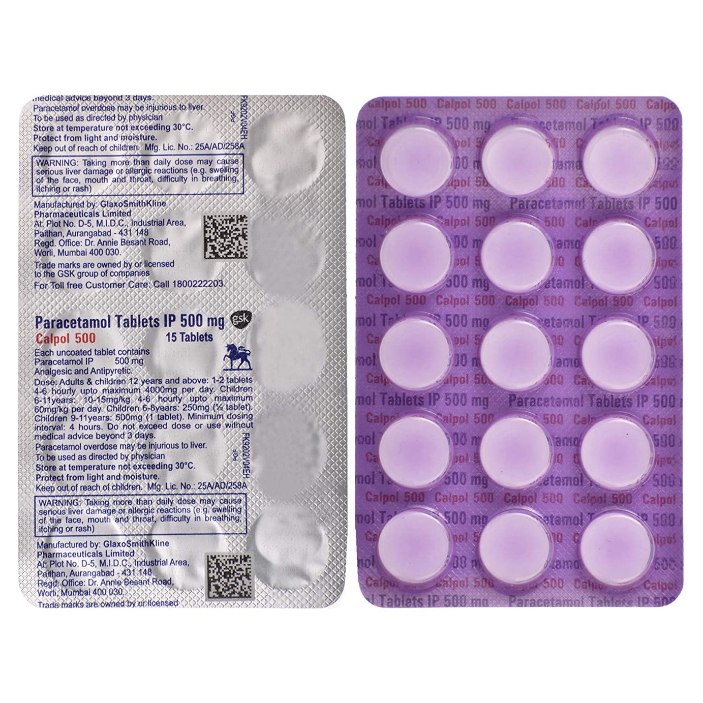 Calpol 500  - Paracetamol Tablets IP 500mg - 15Tablets -  GSK - Medizzo.com