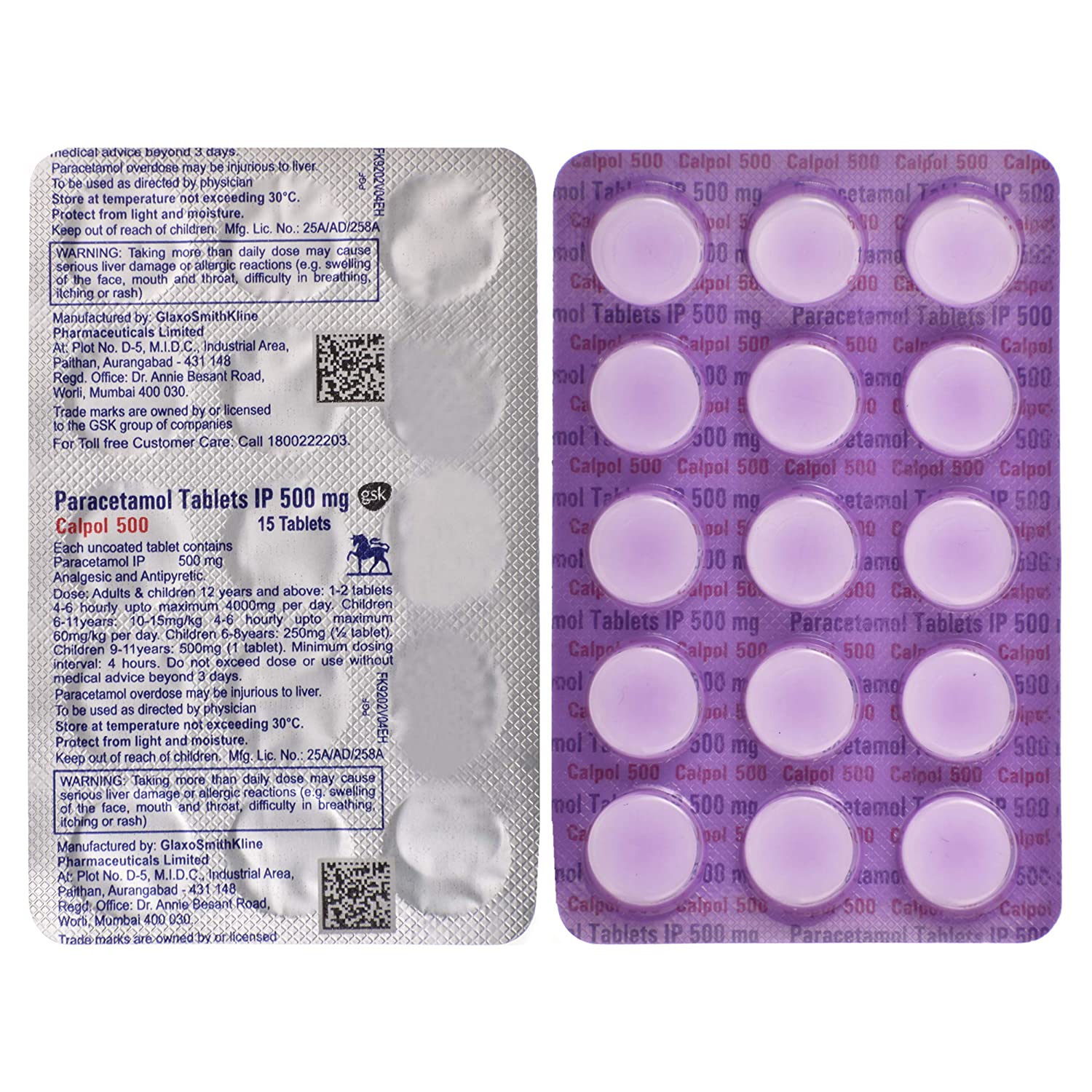 Calpol 500  - Paracetamol Tablets IP 500mg - 15Tablets -  GSK - Medizzo.com