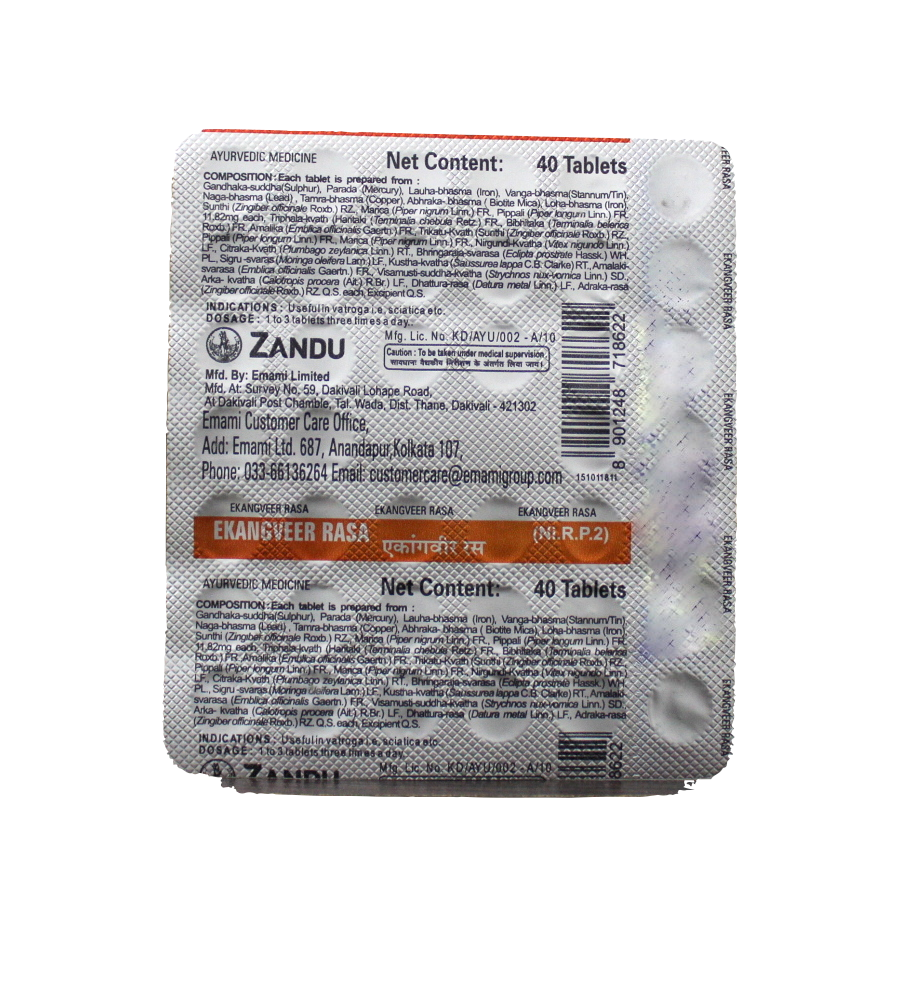 Ekangveer rasa tablets - 40Tablets -  Zandu - Medizzo.com