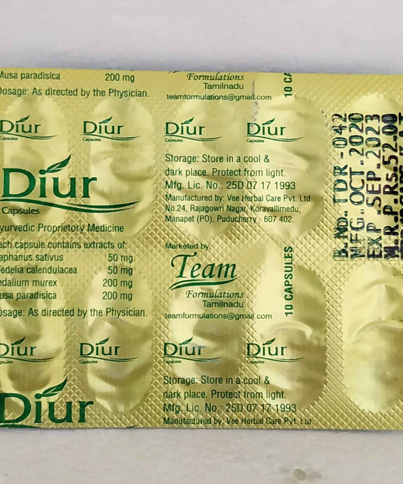 Diur capsules - 10capsules -  Vee herbals - Medizzo.com