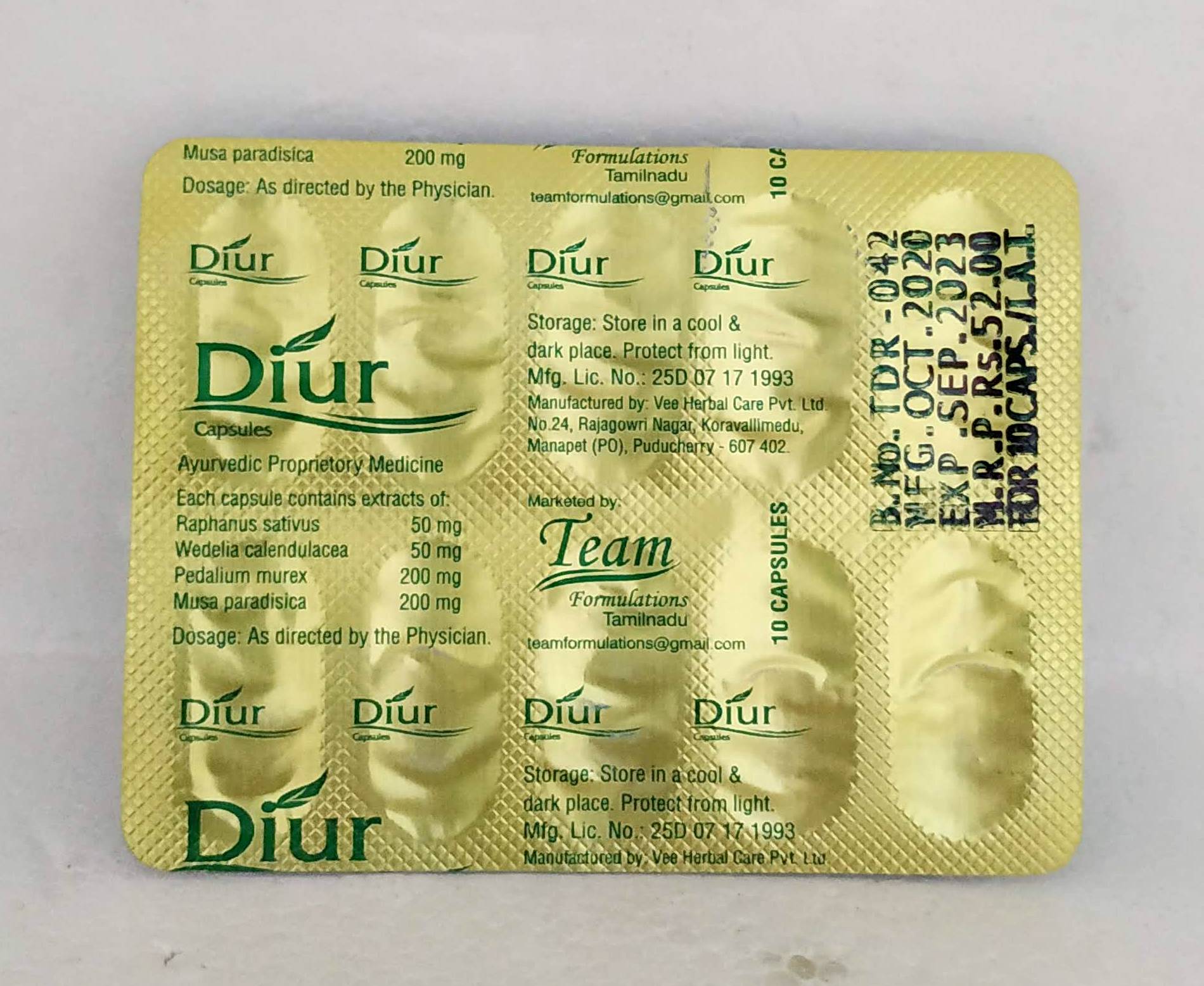 Diur capsules - 10capsules -  Vee herbals - Medizzo.com