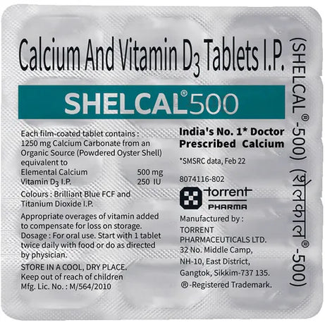 Shelcal 500 Tablets - 15Tablets -  Torrent Pharma - Medizzo.com