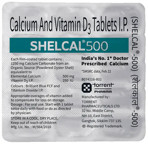 Shelcal 500 Tablets - 15Tablets -  Torrent Pharma - Medizzo.com