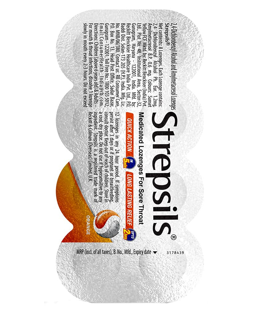 Strepsils Lozenges Orange - 8's -  Reckitt - Medizzo.com