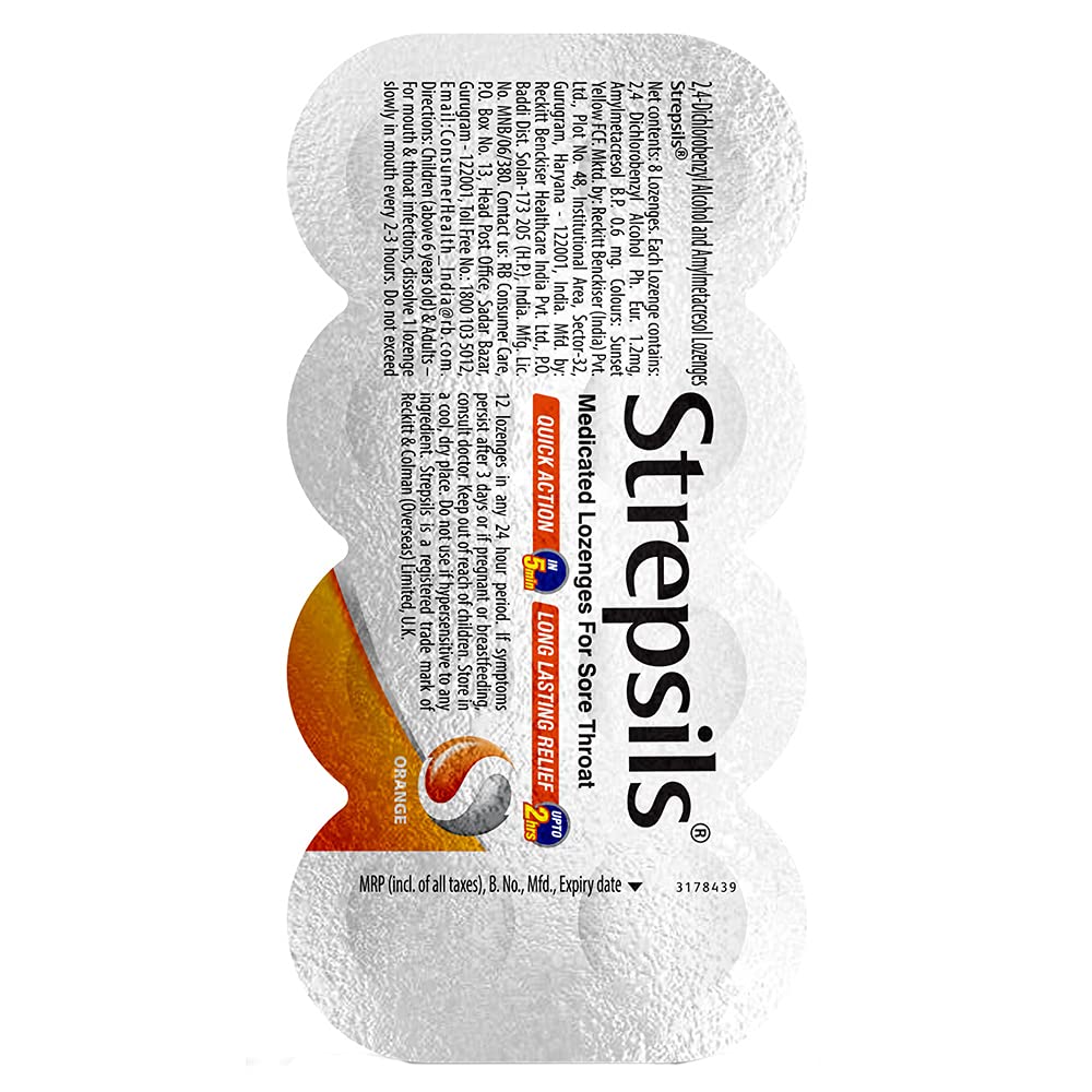 Strepsils Lozenges Orange - 8's -  Reckitt - Medizzo.com