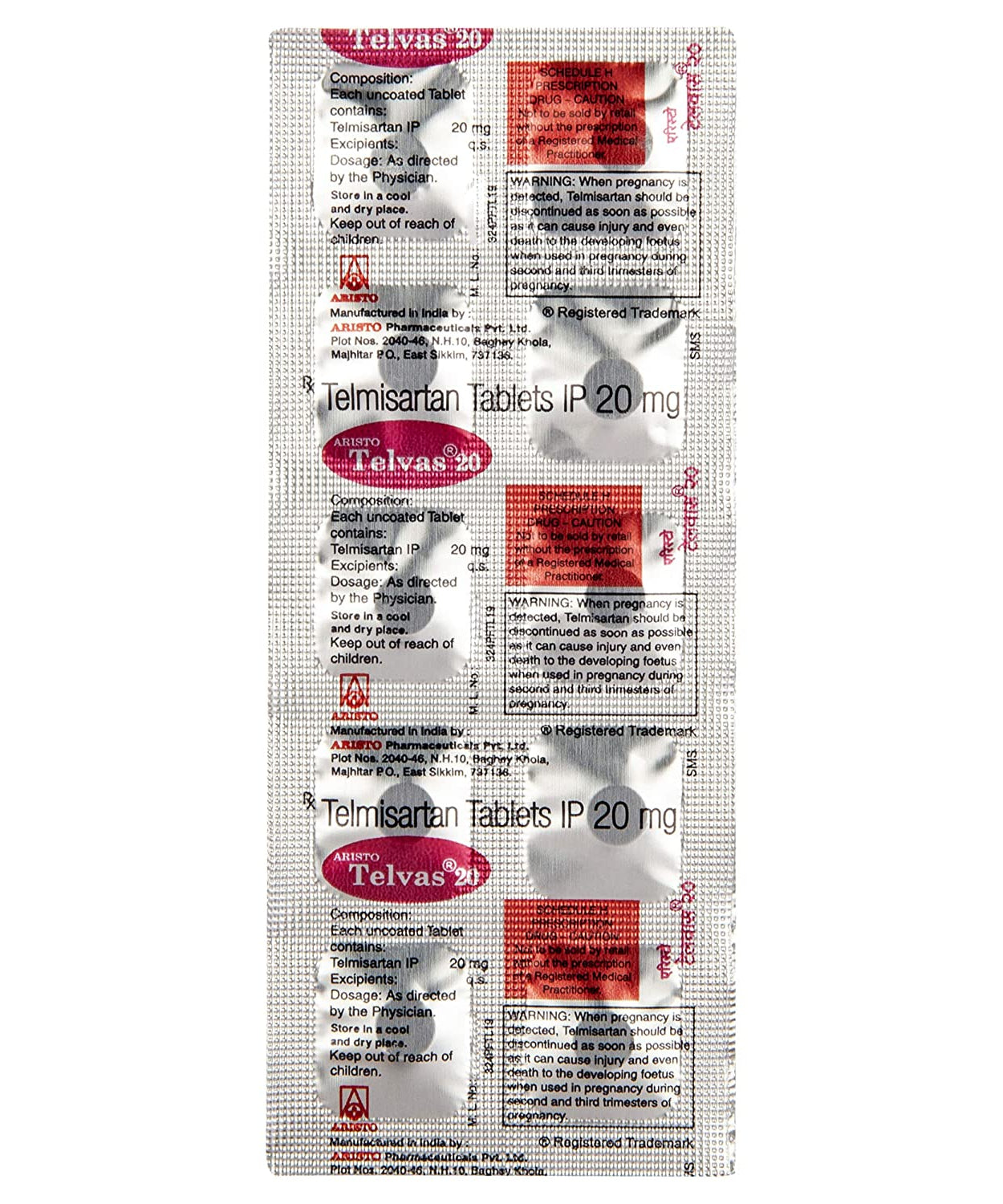 Telvas 20mg - 15Tablets -  Aristo Pharma - Medizzo.com