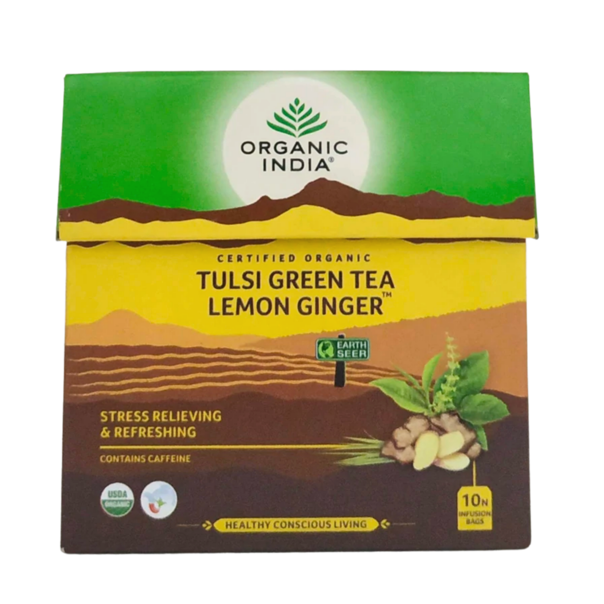 Tulsi Green Tea - Lemon Ginger - 10 Sachets -  Organic India - Medizzo.com